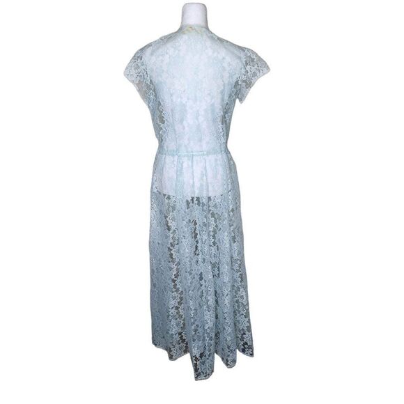 Vintage 80s Gunne Sax Lingerie Lace Long Robe Womens M Blue - Picture 4 of 6